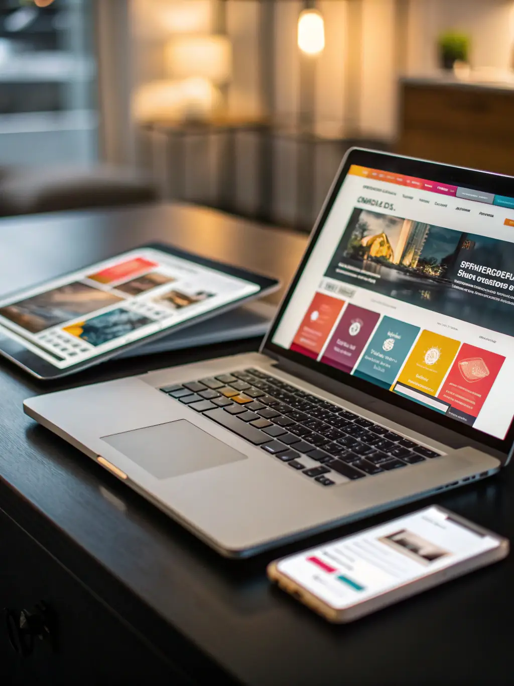 A clean, modern website design showcasing responsive layouts on various devices, emphasizing user experience and visual appeal for a client in the tech industry.