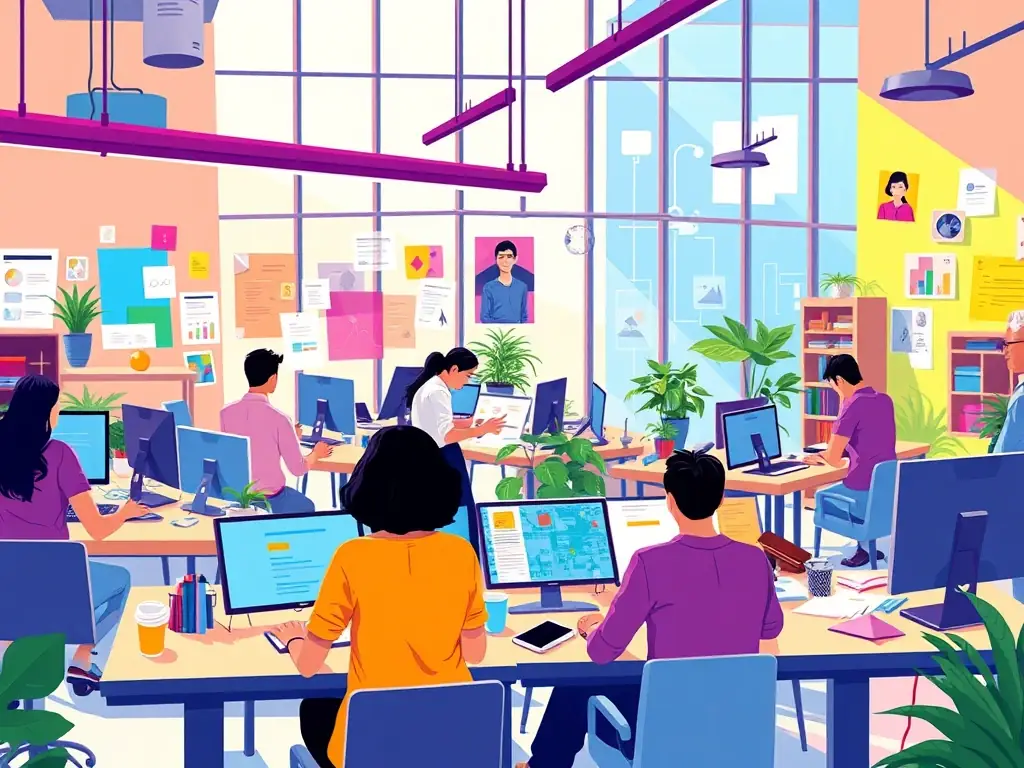 A creative content creation scene, showing a writer crafting compelling blog posts, a videographer filming engaging video content, and a graphic designer creating visually appealing graphics for Marco Agency's content creation service.